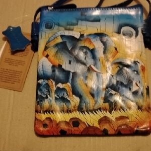 Tamsy Genuine Leather Hand Painted Elephant Multicolored Unique Crossbody Bag